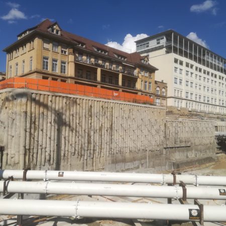 CHUV Lausanne, Pieux sécants ancrées, construction du nouvel Hôpital de l'enfance